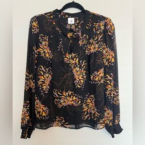 CAbi #4531 Women's Black Orange Fiesta Print Blouse Top Size M